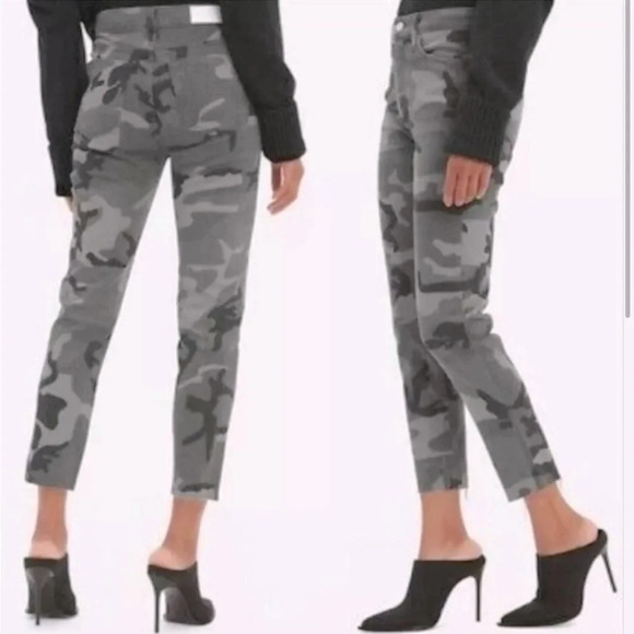 Re/Done Gray Camo High Rise Ankle Crop Button Fly Raw Hem Jeans Size 25 - Picture 1 of 13